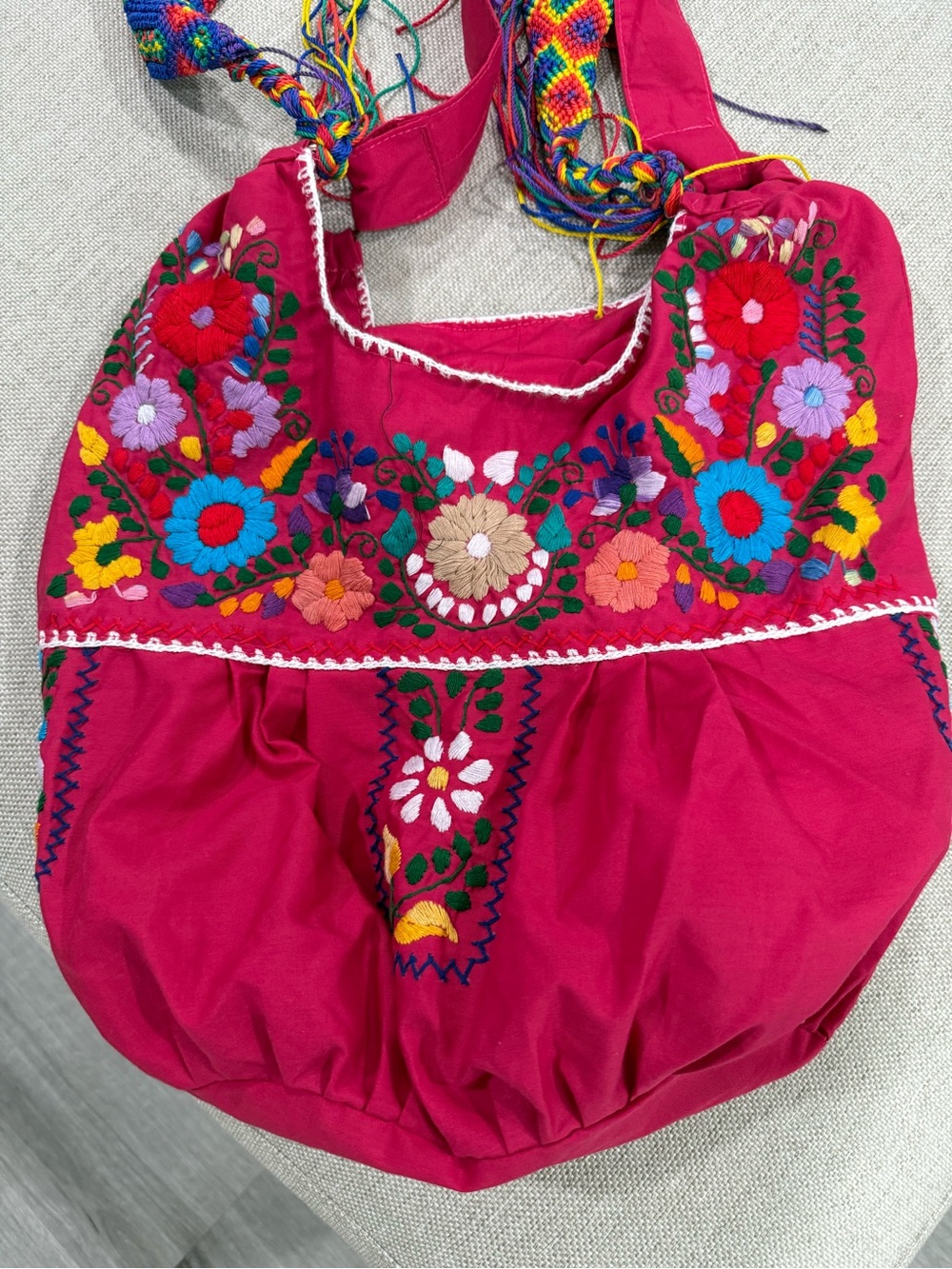 Hand-Embroidered Magenta Boho Shoulder Bag